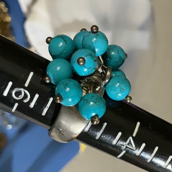 Cha Cha Silver-Tone and Faux Turquoise Ring Size 5 - Picture 9 of 12